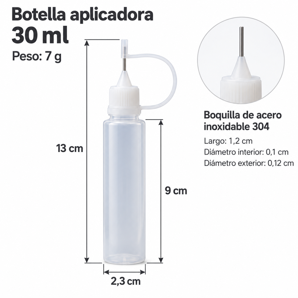 Botella aplicadora con punta de aguja · 30 ml