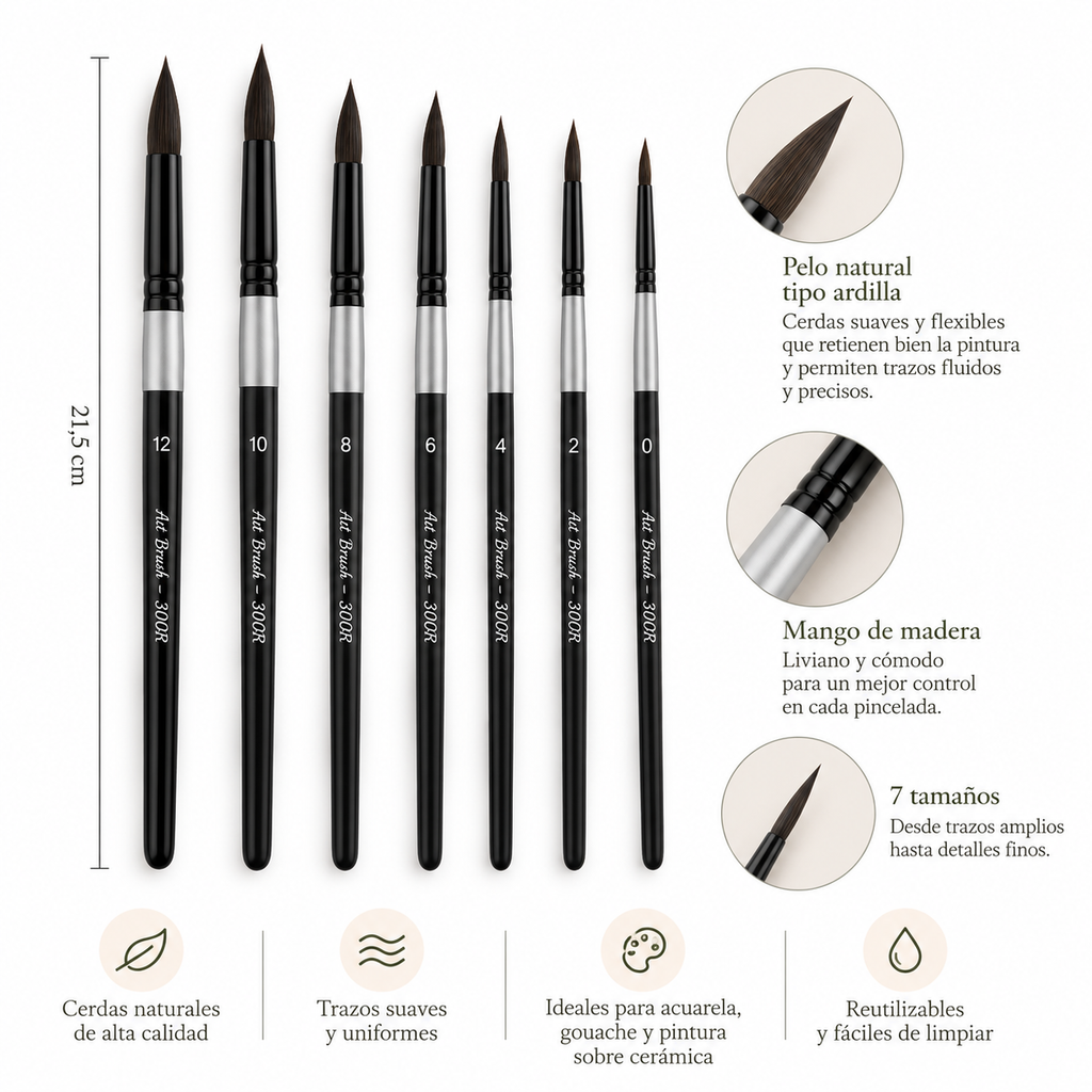 Set Pinceles pelo ardilla redondo