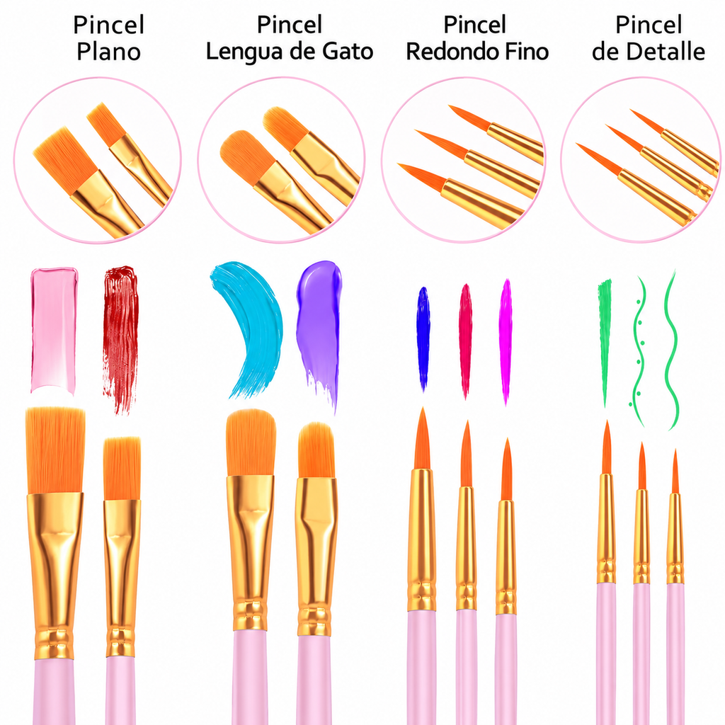 Set de 10 Pinceles Rosado – Diferentes Puntas