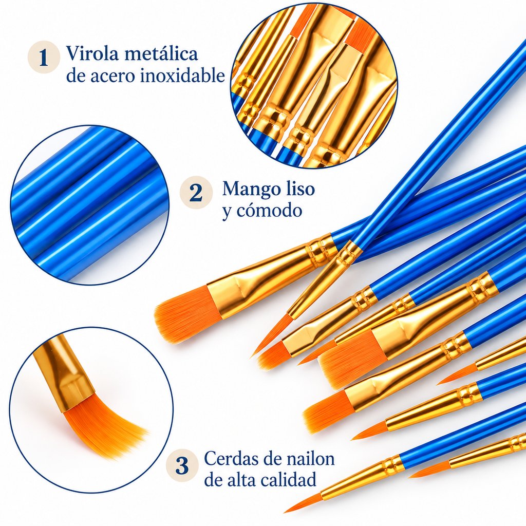 Set de 10 Pinceles Azul – Diferentes Puntas