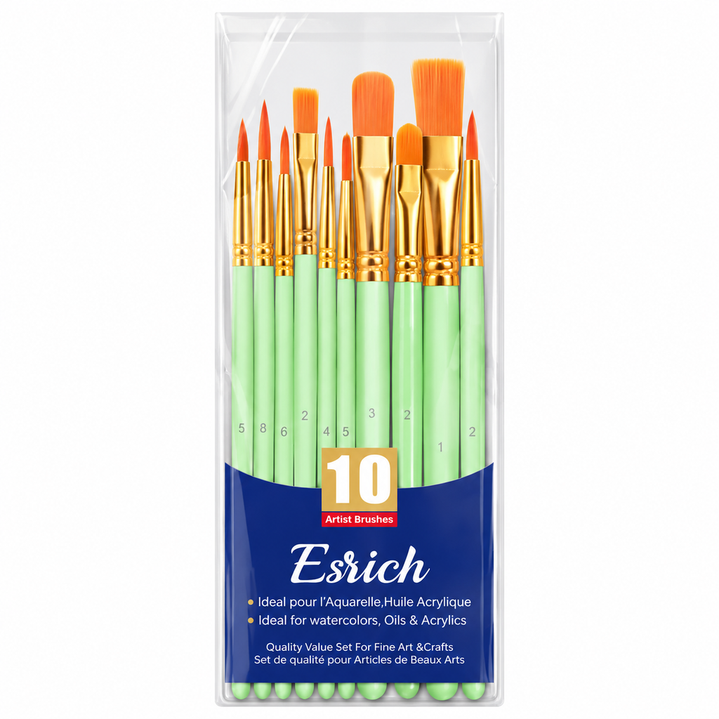 Set de 10 Pinceles Verde – Diferentes Puntas