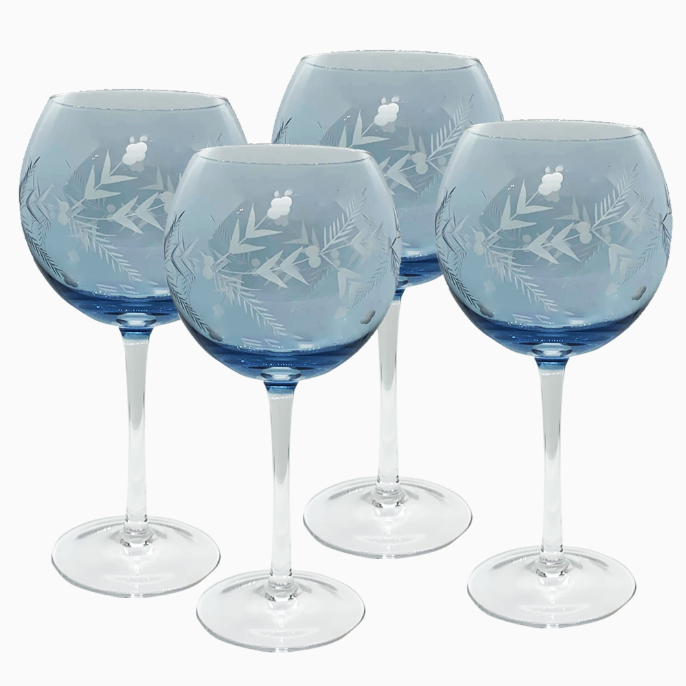Copa Cristal Azul Flor y Espigas 4 unidades